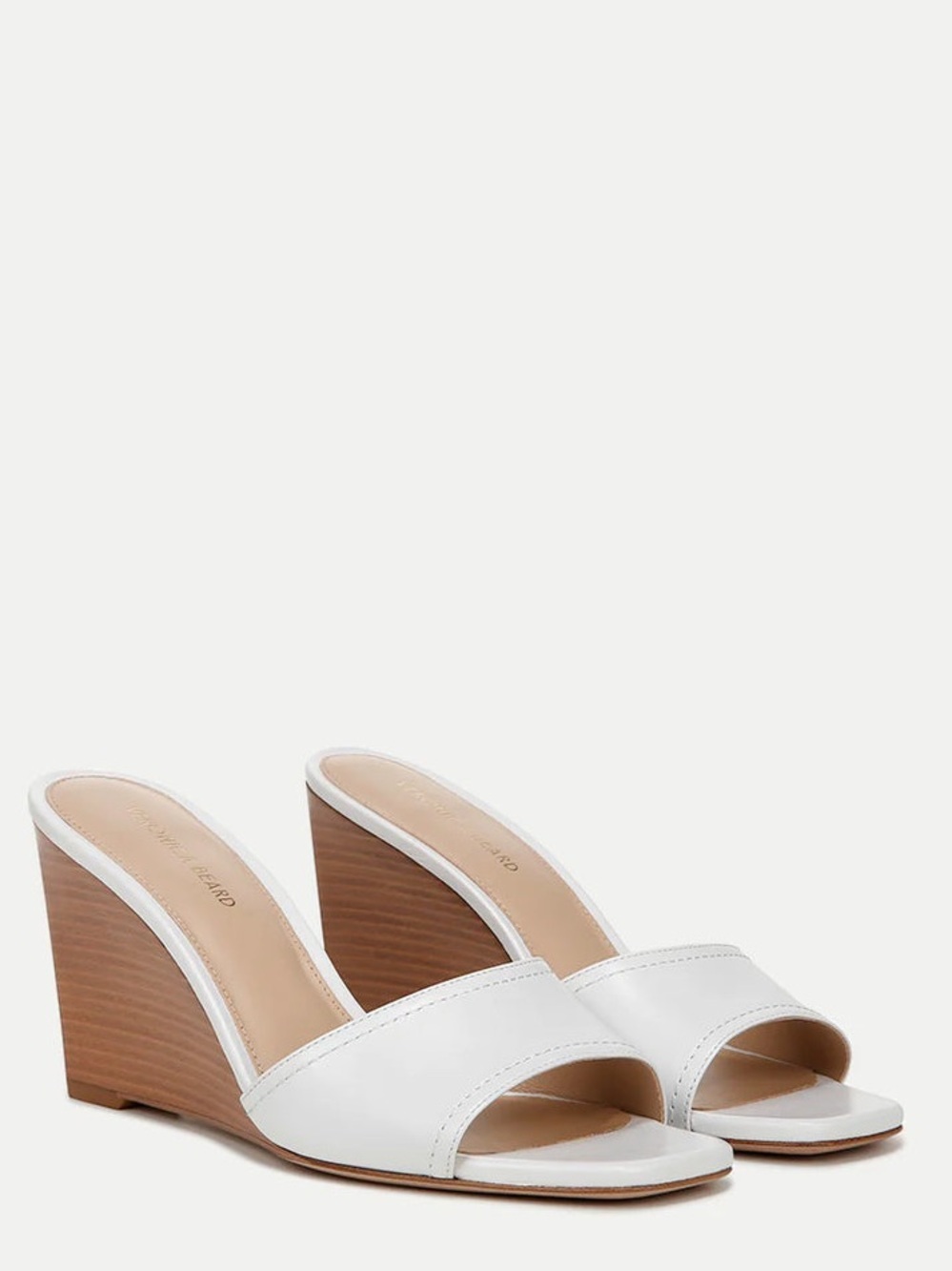 VERONICA BEARD ELLEN WEDGE SANDALS - COCONUT White Leather Wedge Slide Size 10.5